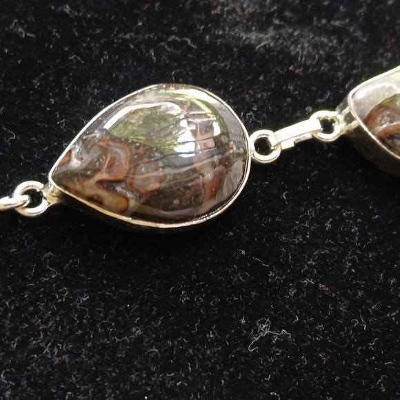 New Ocean Jasper & Turritella Agate 925 Silver Necklace. - Picture 5 of 15